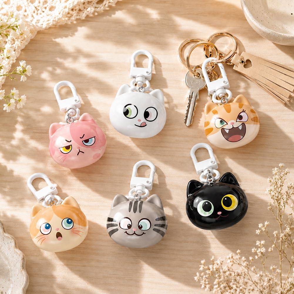 6Pcs Cute Cat Resin Keychains - Adorable Mini Charm Set for Bags Keys