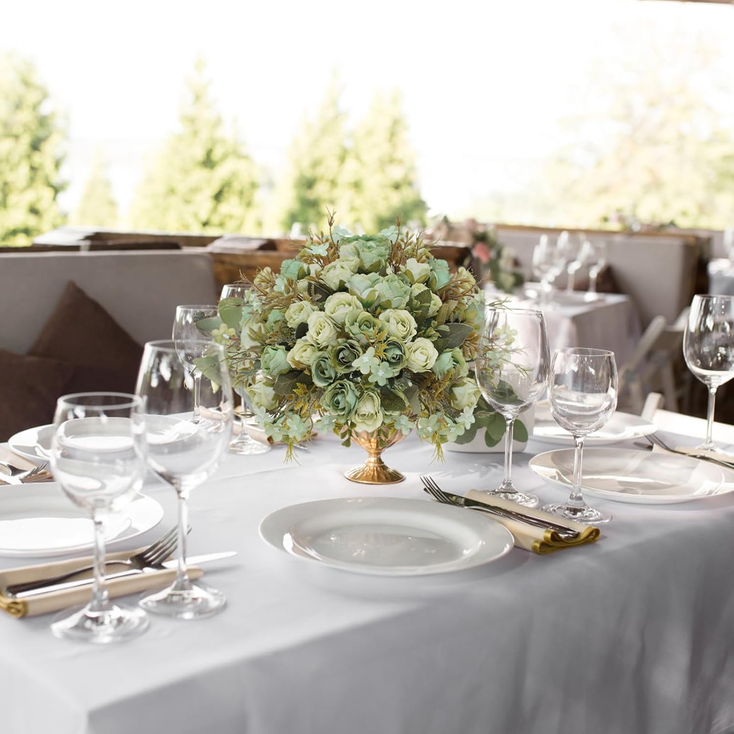 5 Stems 10 Heads Artificial Flowers Small Roses with Leaf Bouquet for Valentines Decoration Kitchen Wedding Office (2 Pack, Green) - Image 5