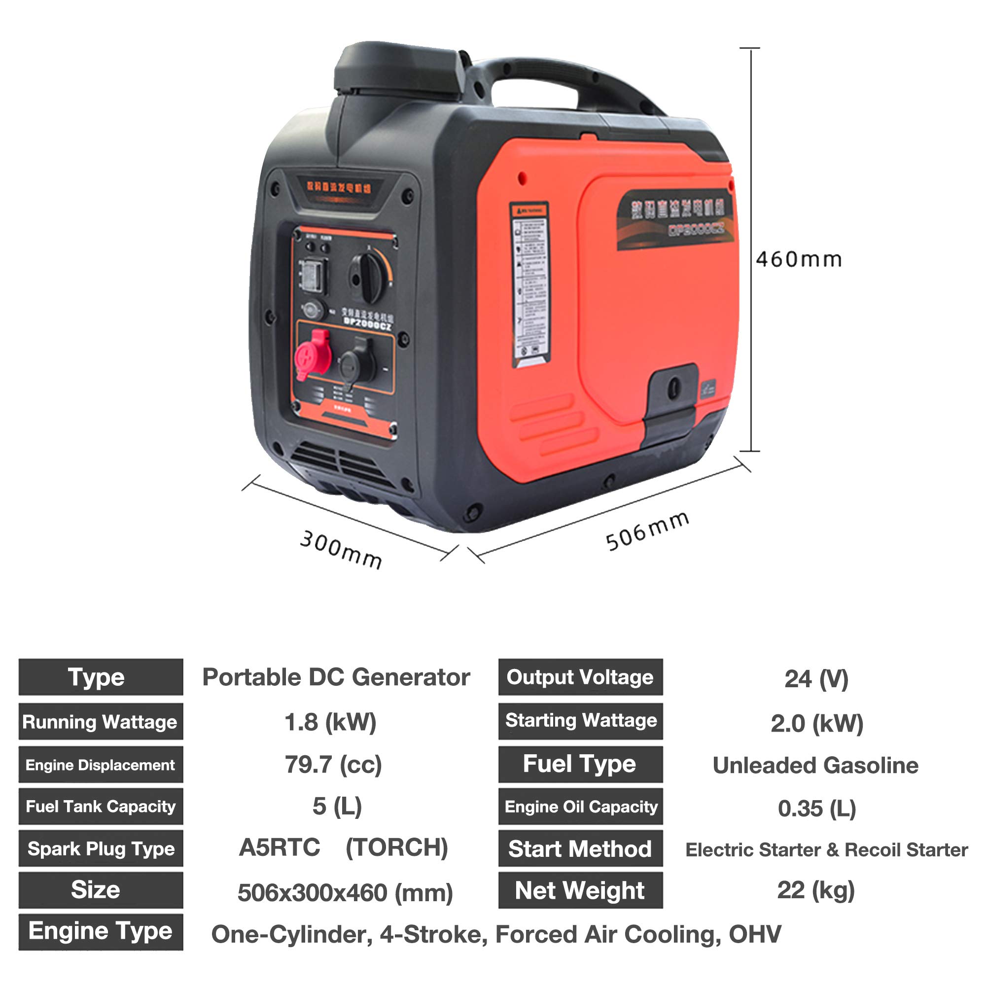 TGHY Generatore di Corrente Inverter da 2000 Watt Generatore 24V DC Alimentato a Benzina Alimentazione Aria Condizionata per Parcheggio Camion