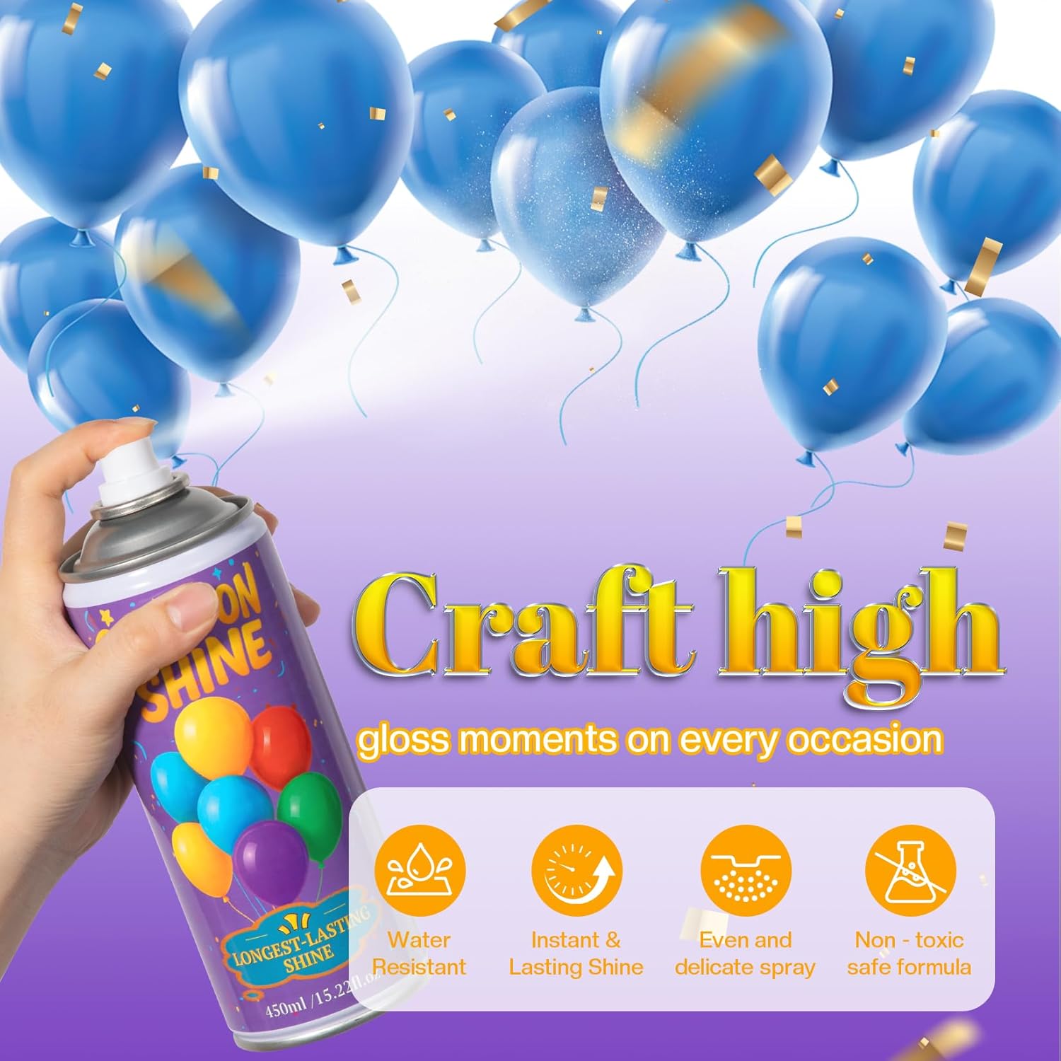 Balloon Shine Spray for Party : 15 oz Balloons Spray Silicone for Halloween Birthday Decorations - Long Lasting Instant High Shine Waterproof for Outdoor Décor (2 PACK)