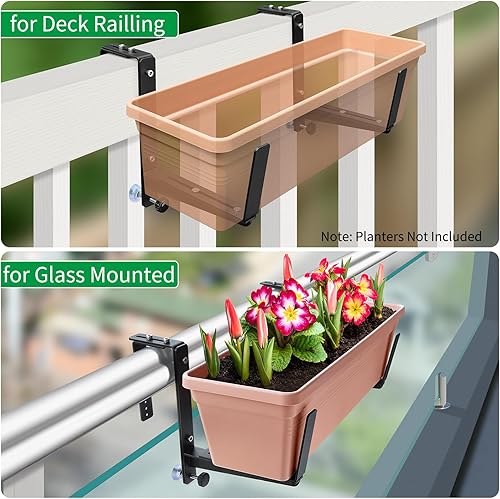 Miniatura 4 de Soportes de caja de ventana, soportes ajustables para jardineras, soportes de hierro resistente para barandillas, con soporte inferior mejorado,