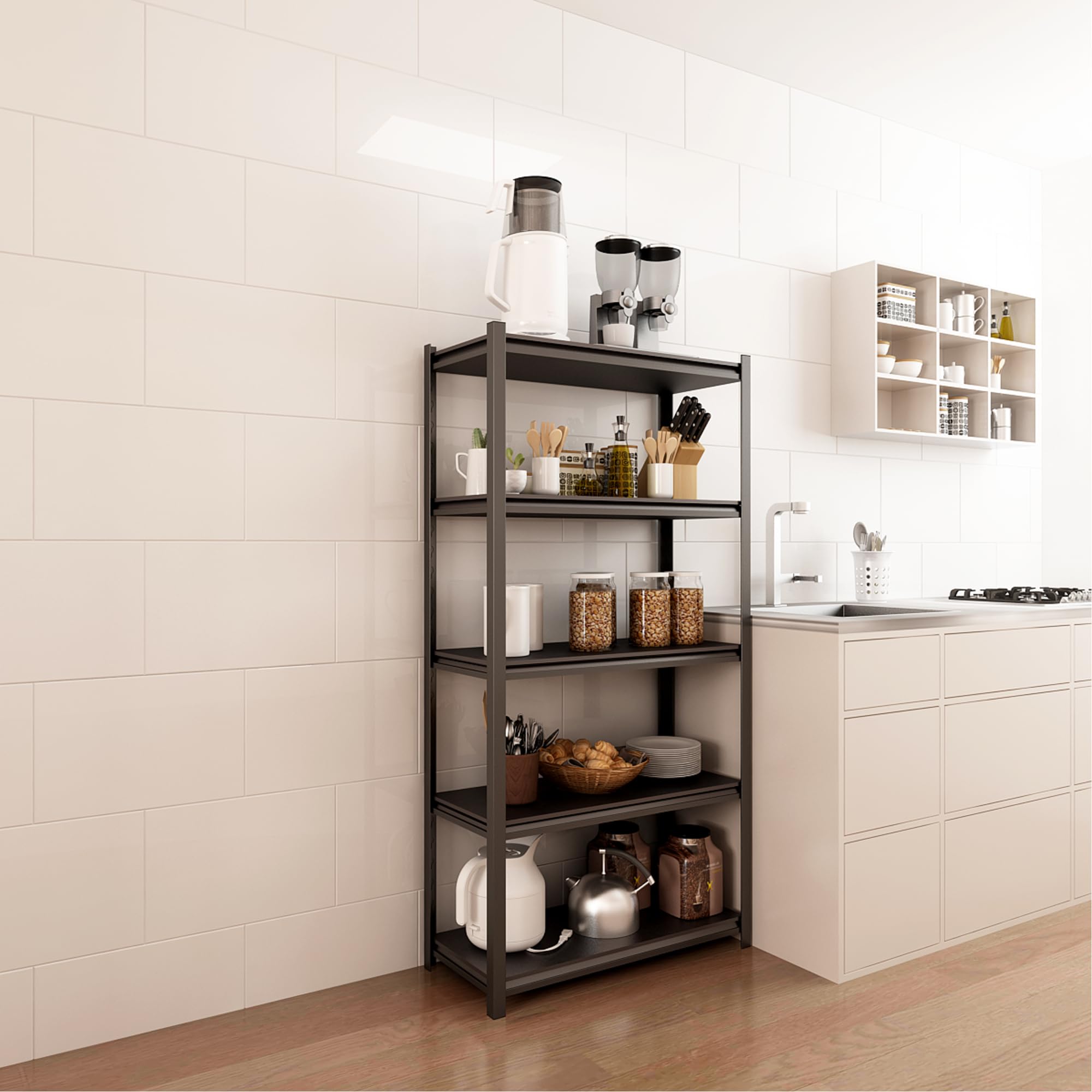 [en.casa] Estantería Almacenaje Estantería para Cargas Pesadas de 5 Niveles Total 500 KG (100KG/Estante) Estructura Modular Acero 183 x 90 x 40 cm - Negro/Plata