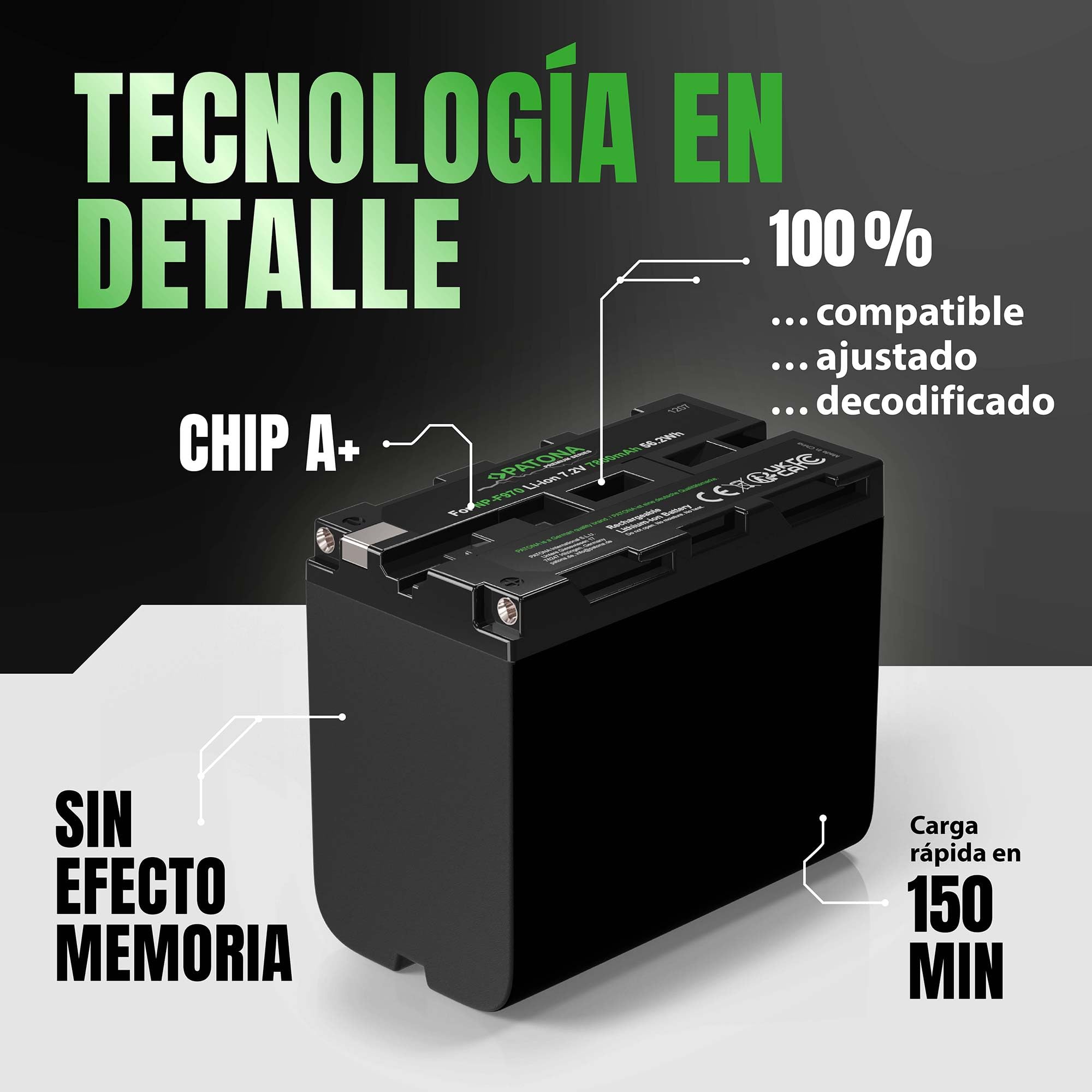 PATONA 2X Premium Batería para Sony NP-F970 F960 F950 F750, 7800mAh | Batería para videocámaras, monitores luces vídeo LED Neewer Aputure Yongnuo, y grabadores