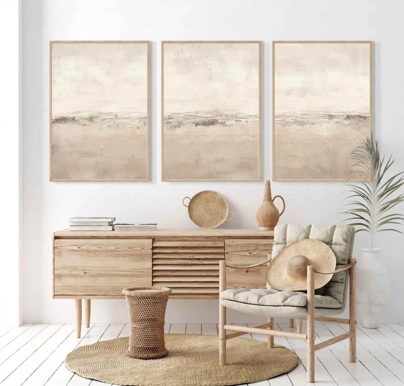 EGJEPWFH Beige Abstract Wall Art -Neutral Canvas Wall Art Prints Bohemian Abstract Picture Modern Minimalist Artwork(30x45cmx3/NO frame)