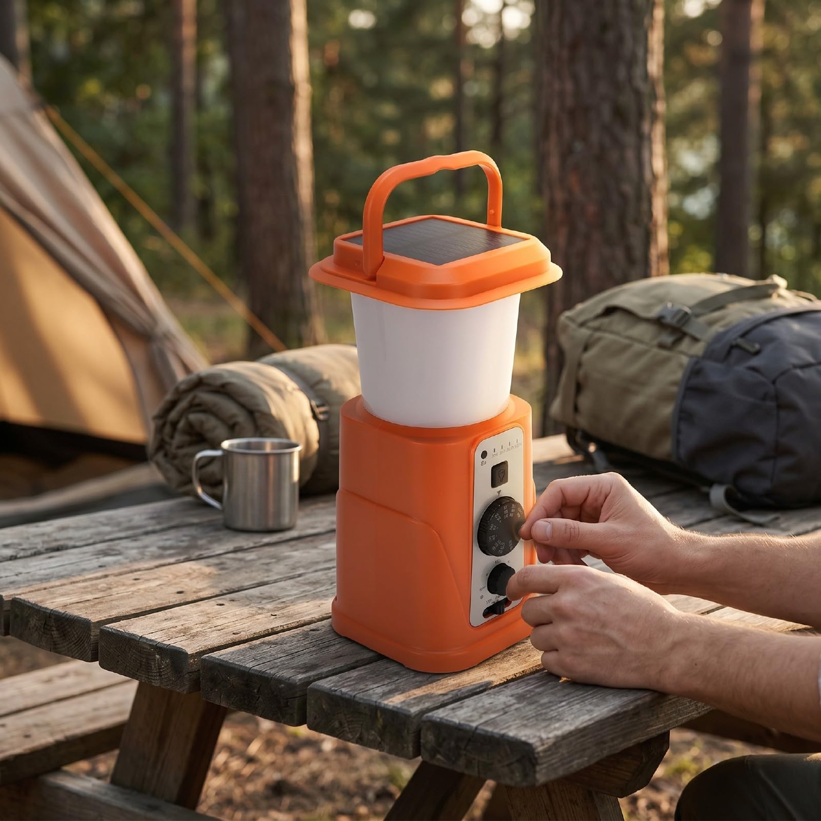 Wakects Solar-Camping-Laterne, ABS-PP-Campingleuchte mit 10000 MAh Power Bank, Handkurbel, USB C, Wiederaufladbar, 7 Lichtmodi, 40 Stunden für Notfall-Camping, Wandern