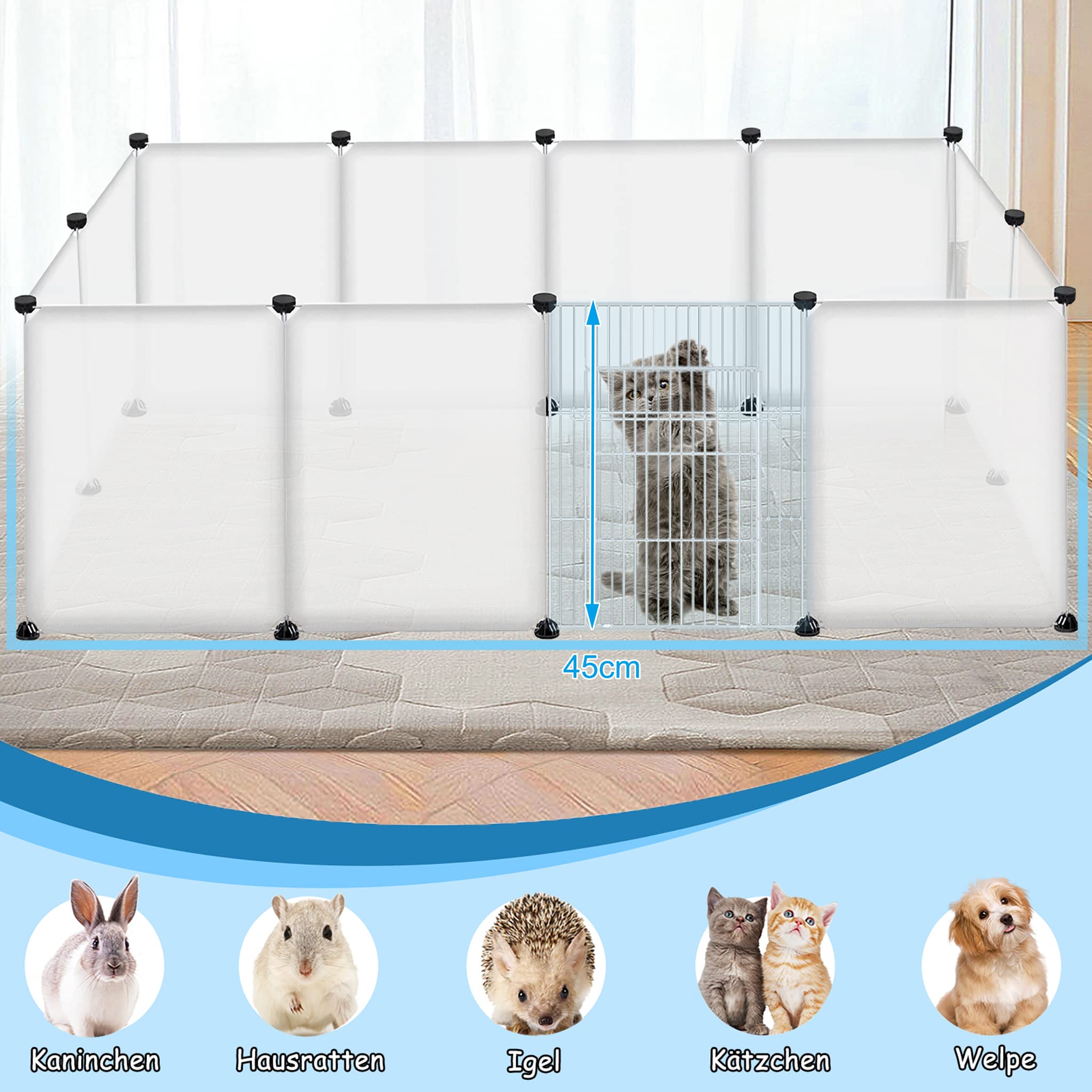 NAIZY Box da Esterno per Piccoli Animali, Recinzione Gioco, Bianco, con Porta, Confezione da 12
