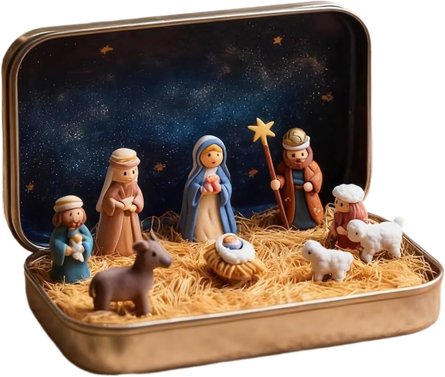 Pocket Nativity Set,Pocket-Size Scene Handcrafted Christmas Tin Decor Gift