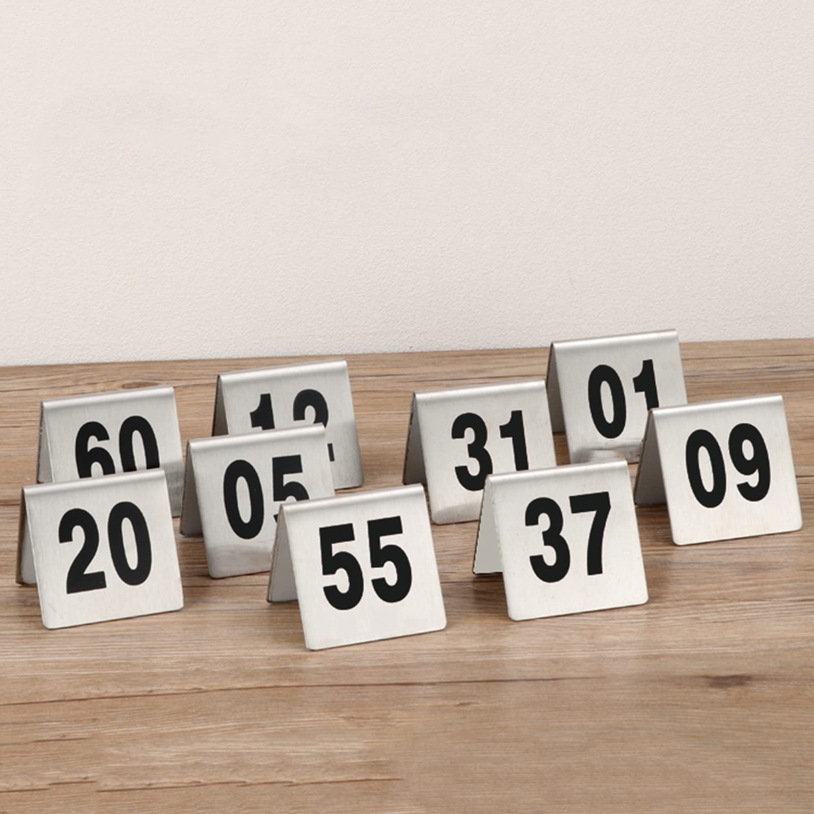MYUYEE Stainless Steel Restaurant Table Numbers 1-50/1-100 - Stackable Table Number Cards - Double Sided - For Restaurants, Bars, Pubs, Cafés And Weddings Table Number Sign