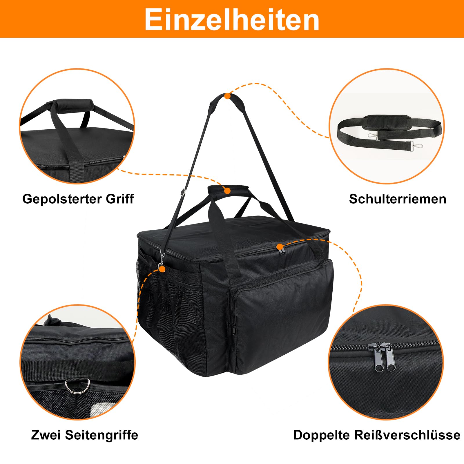 Grill-Tragetasche für Ninja Woodfire Outdoor-Ofen OO101EU, 600D Oxford BBQ Schutzstoff Tragetasche für Picknickzubehör, weicher Schutz, gepolsterte Griffe (nur Tasche)