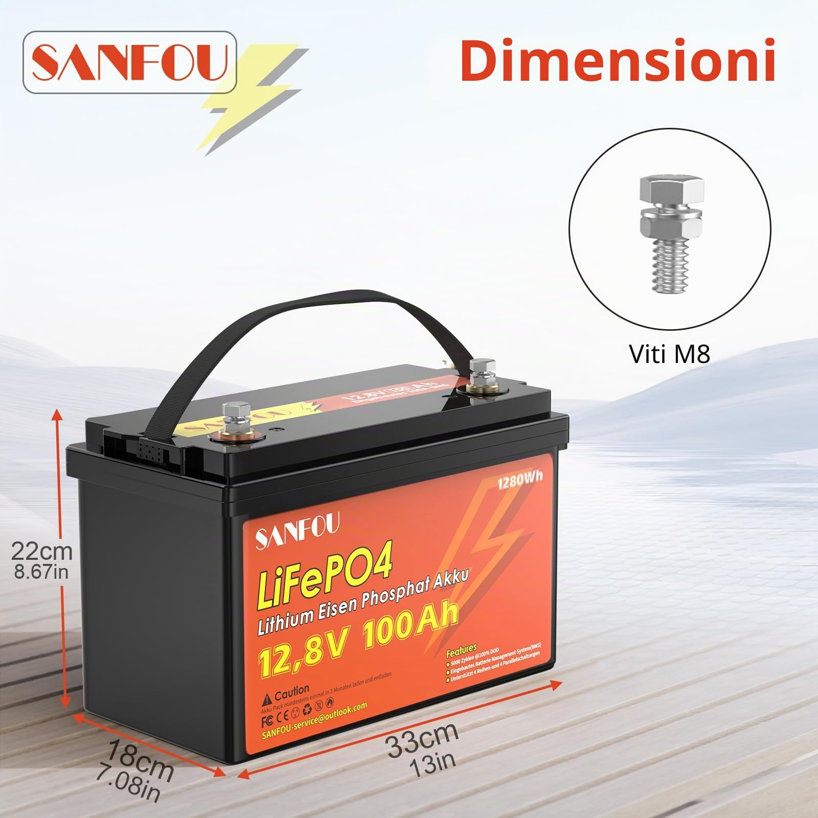 Batteria LiFePO4 12 V 100 Ah, 1280 Wh con BMS 100 A, 5000-15000 volte, supporto 4S4P, perfetta come fonte di energia per camper e campeggiatori