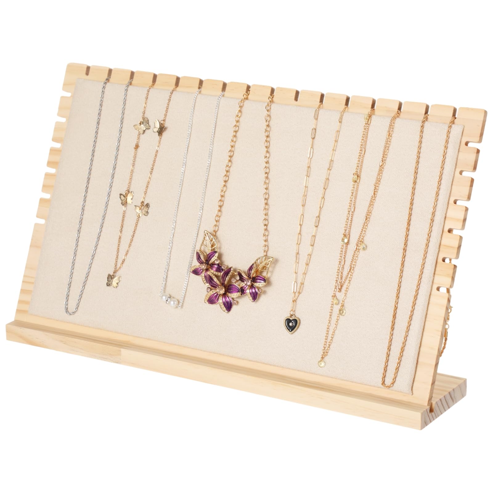 Anjetan Wooden Necklace Display Stand, Multi-Slot Necklace Display Holder with Velvet Finish, Wood Chain Jewellery Holder, Large Jewelry Organizer Rack, Desktop Display Board for Selling