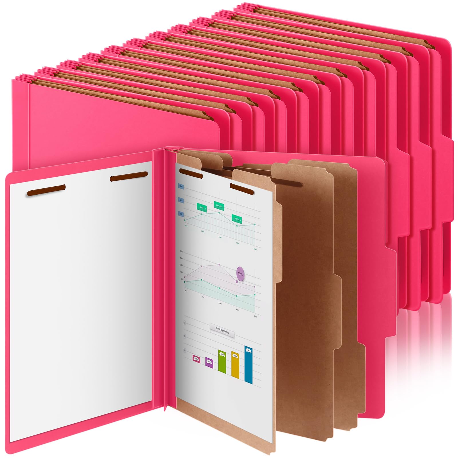 AmazingSpark 48 Pcs 3 Divider Classification Folders Bulk, Rose Pink