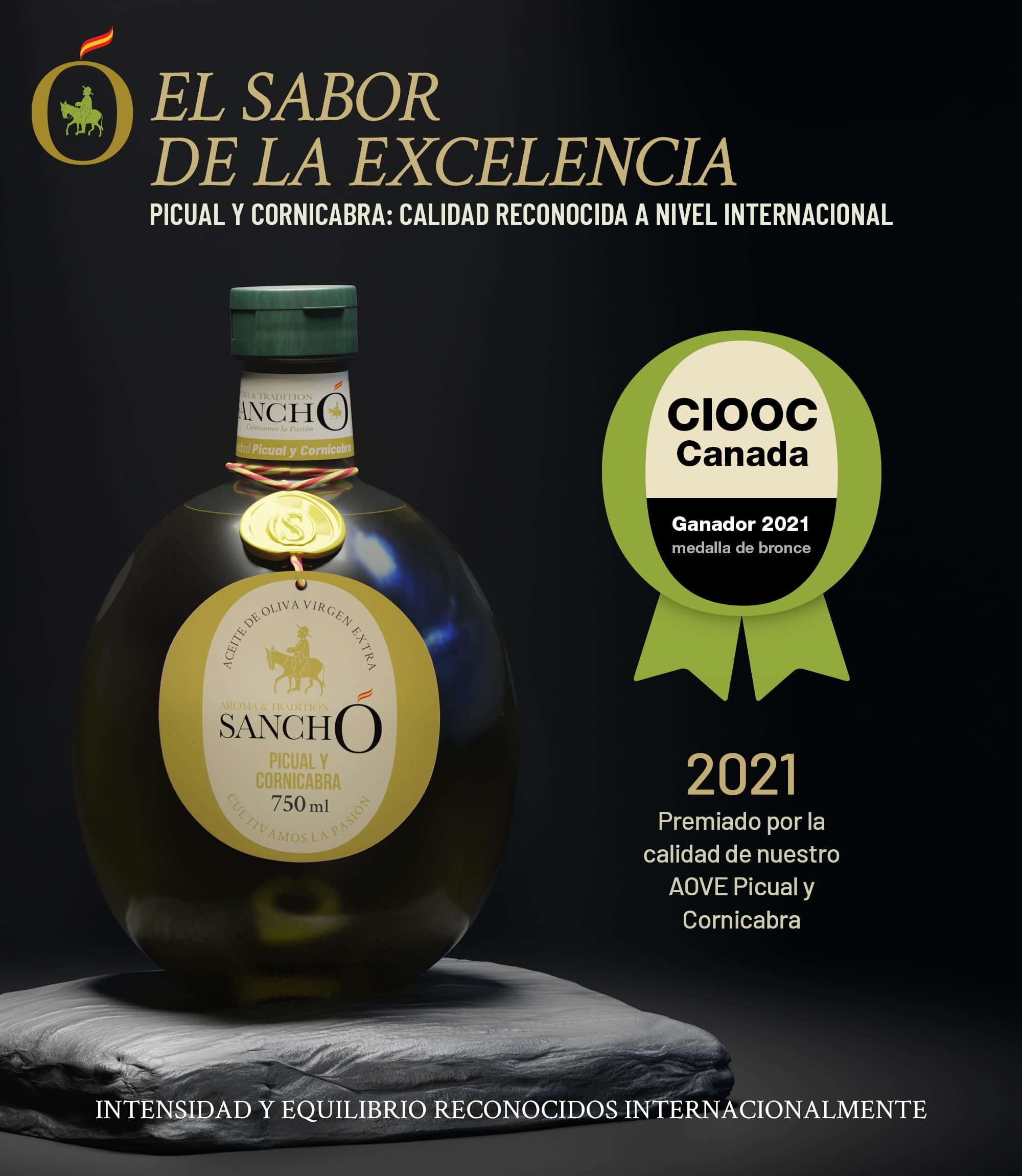 Aceite de oliva virgen extra dúo picual y arbequina pack 2 x 750 ml botella plástico | aove gourmet extraído en frío | aceite premium español cocina diaria | sancho la mancha, dop campo de montiel.