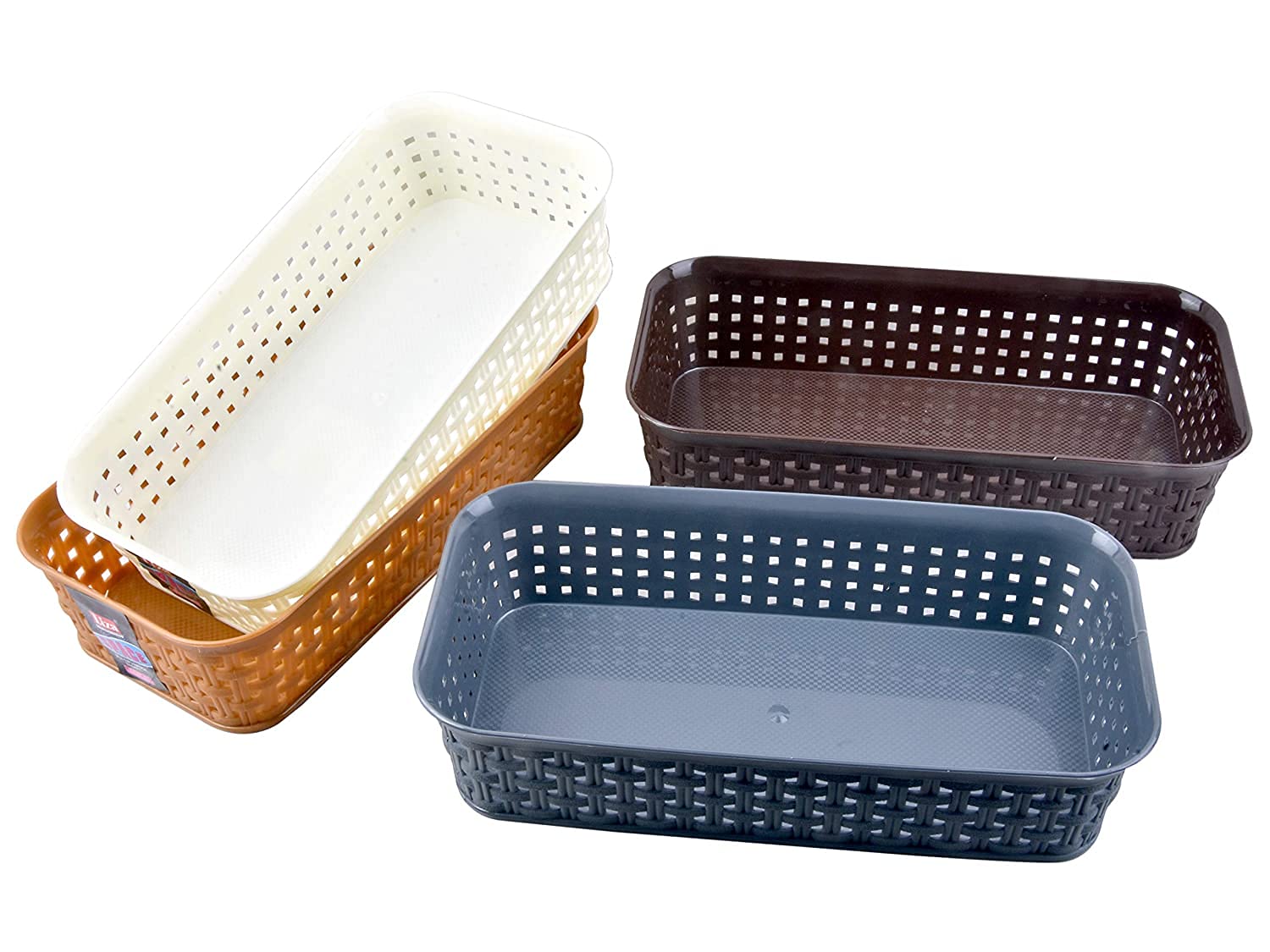 RJ ROJENO LIza Plastic Multipurpose Desk Organizer Tray, Multicolour (26 cmX13 cmX6 cm, Pack of 4)