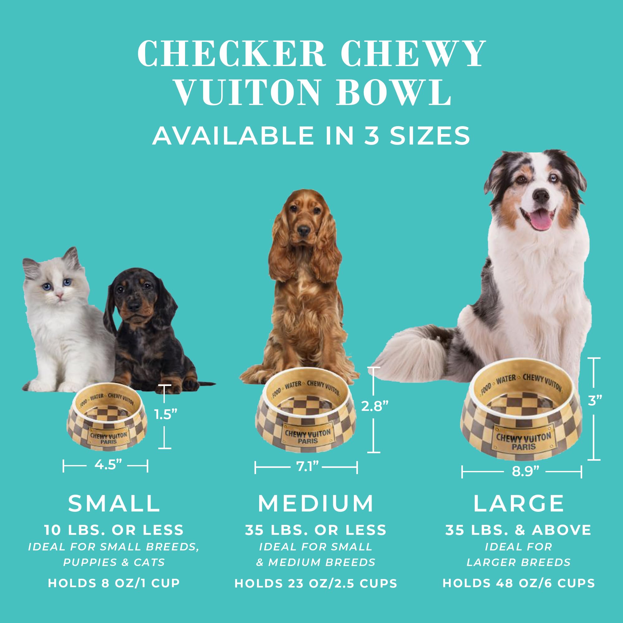 Haute Diggity Dog Checker Chewy Vuiton Dog Bowl, Dog Food & Water