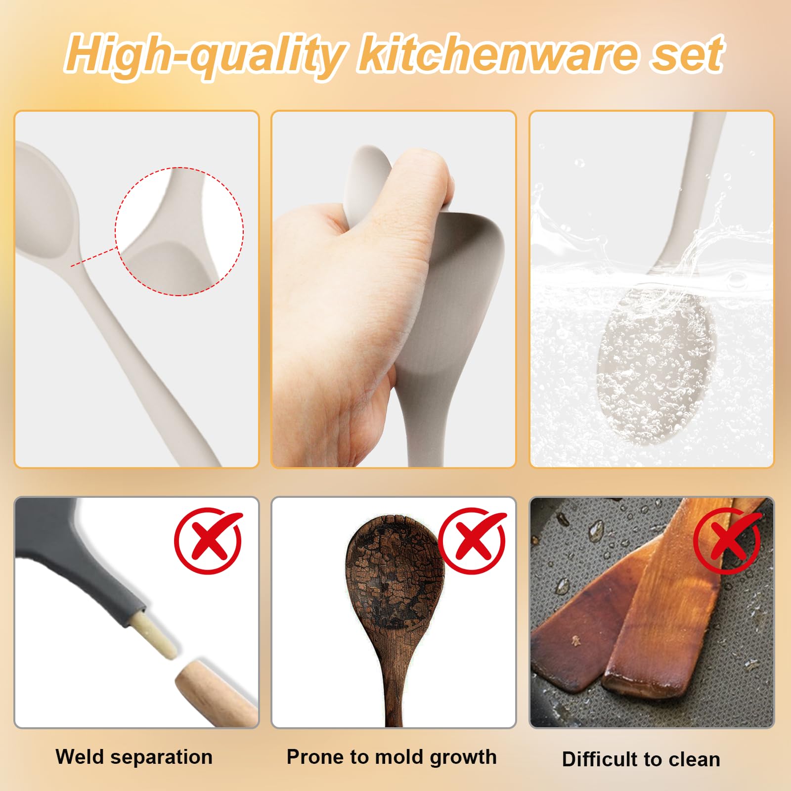 43 piezas utensilios de cocina de silicona juego de utensilios de cocina sin BPA caqui