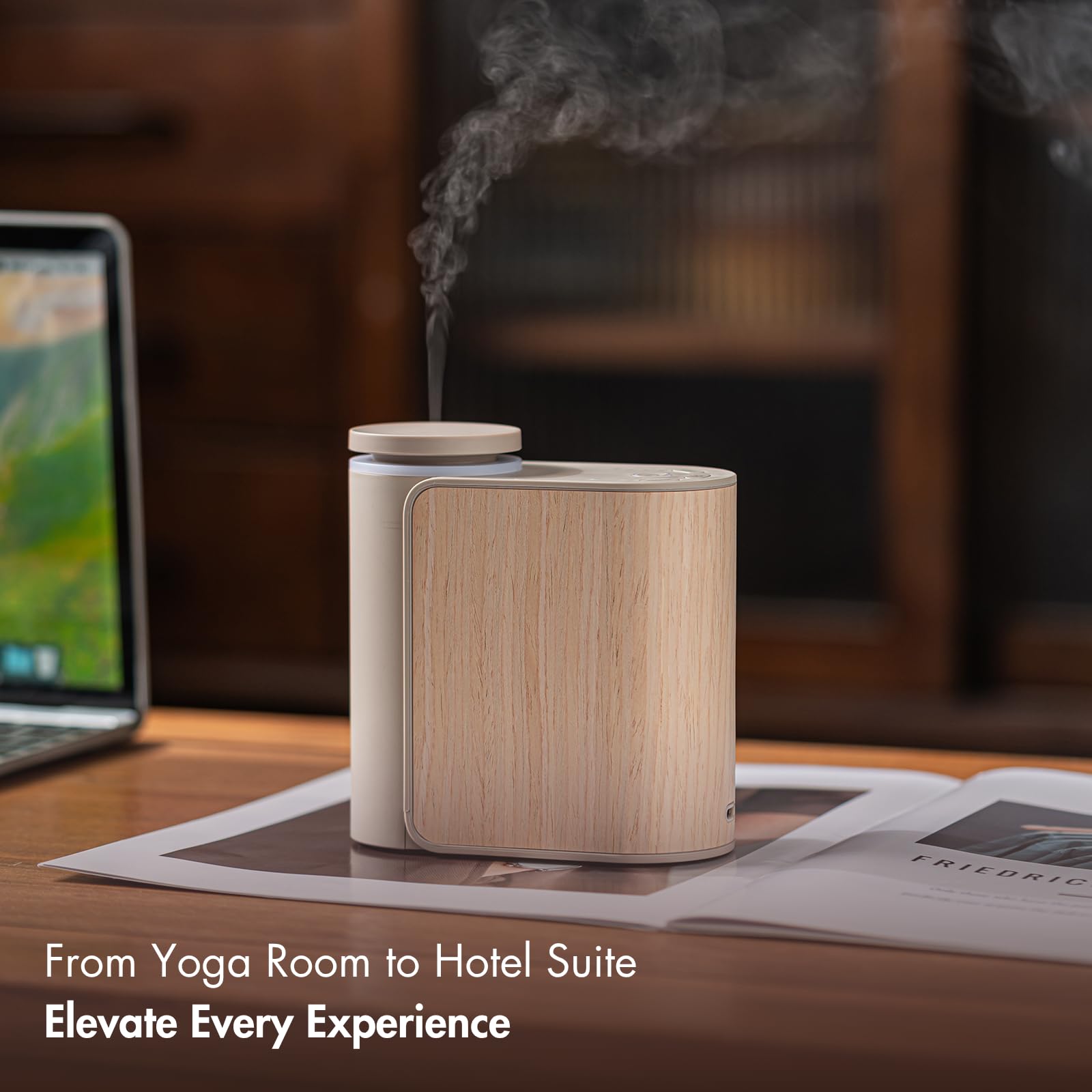 Diffusore di oli essenziali senza acqua con coperchio in legno massello, 3 timer, 2 modalità di nebbia, diffusore di aromi doppio liquido silenzioso, diffusore di aromi portatile senza acqua