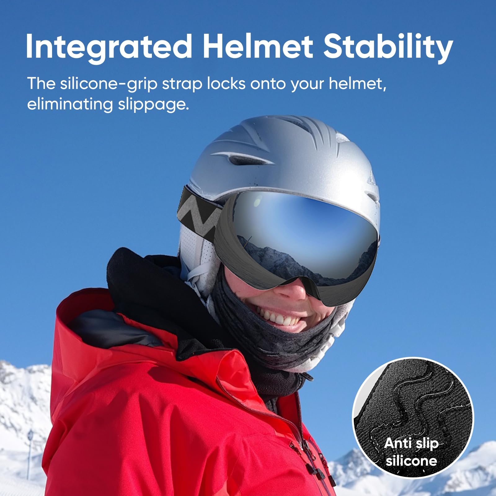 OTG - Occhiali da sci e snowboard, unisex, protezione UV al 100%, anti-appannamento, per sport e neve, colore: nero