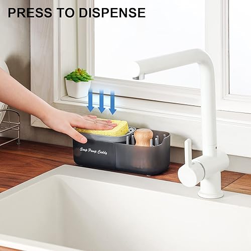 Miniatura 4 de SUBEKYU Dispensador de jabón multifuncional 3 en 1 para fregadero de cocina dispensador de jabón líquido para lavar platos con soporte para esponja