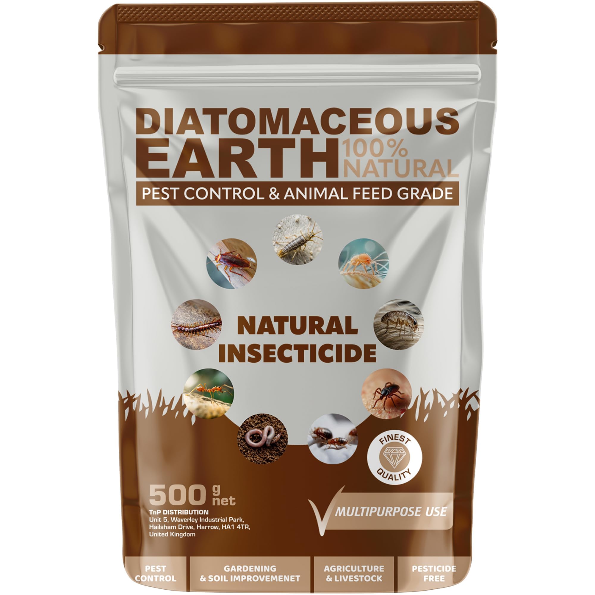 Diatomaceous Earth Powder Duster Pest Control Natural Insecticide Powder Bed Bug Killer, Mites Flea & Tick, Ant Killer, Crawling Insect Solution Non-Toxic DE Feed Grade (500g)