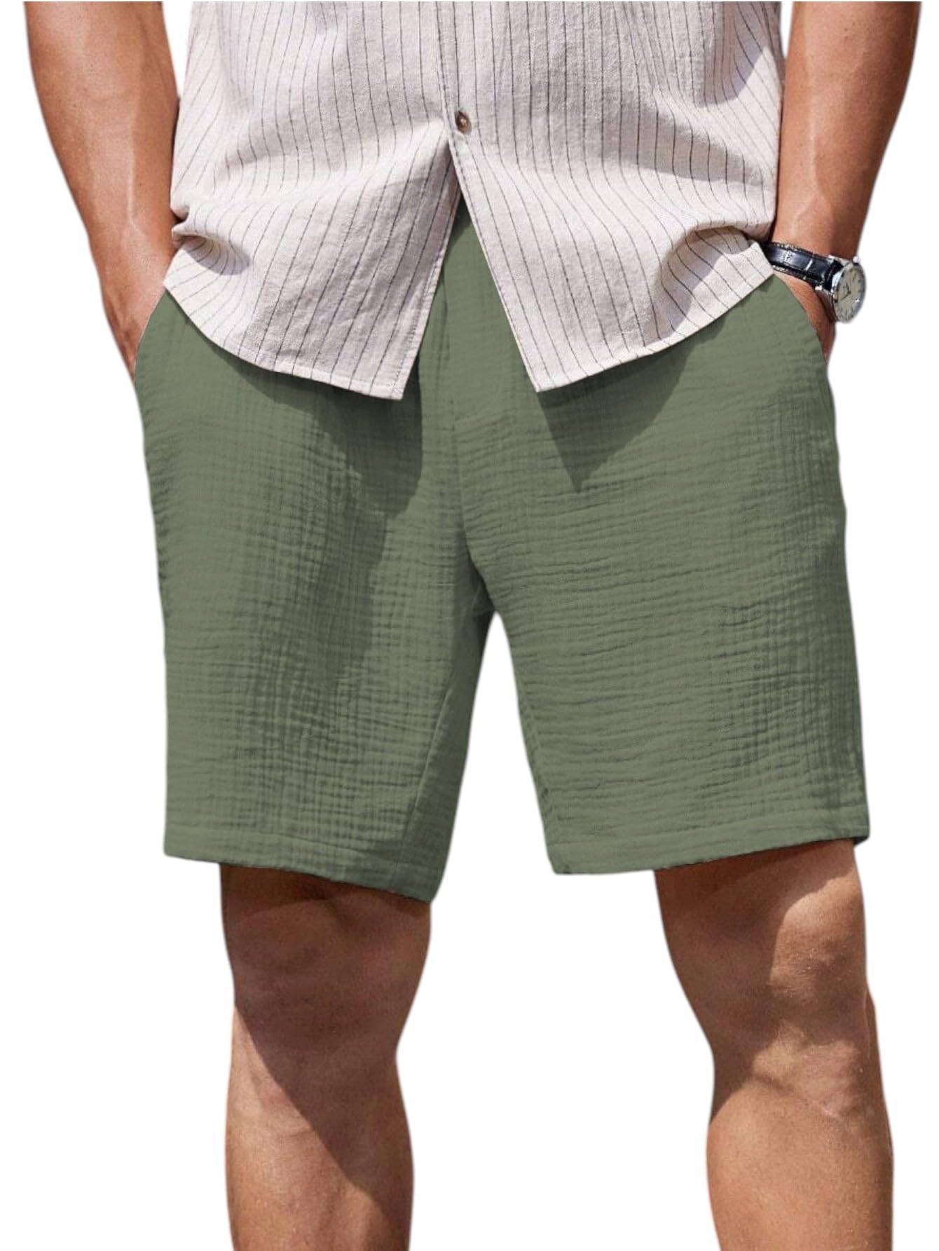 Mens Solid Muslin Rich Shorts || Casual Drawstring Regular Fit Summer wear with Elastic Waist and Pockets || 100% Cotton Lower || GTSHORT-1-$-image-7