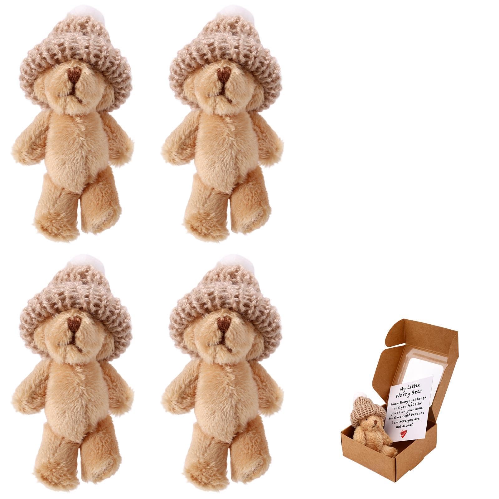TOYMIS Orsetto in Scatola, Mini Peluche Positivo Fatto a Mano Scatola il Mio Piccolo Orsetto Preoccupato con Biglietto Incoraggiamento Grazioso Abbraccio Peluche Tascabile per Gli Amici (Marrone
