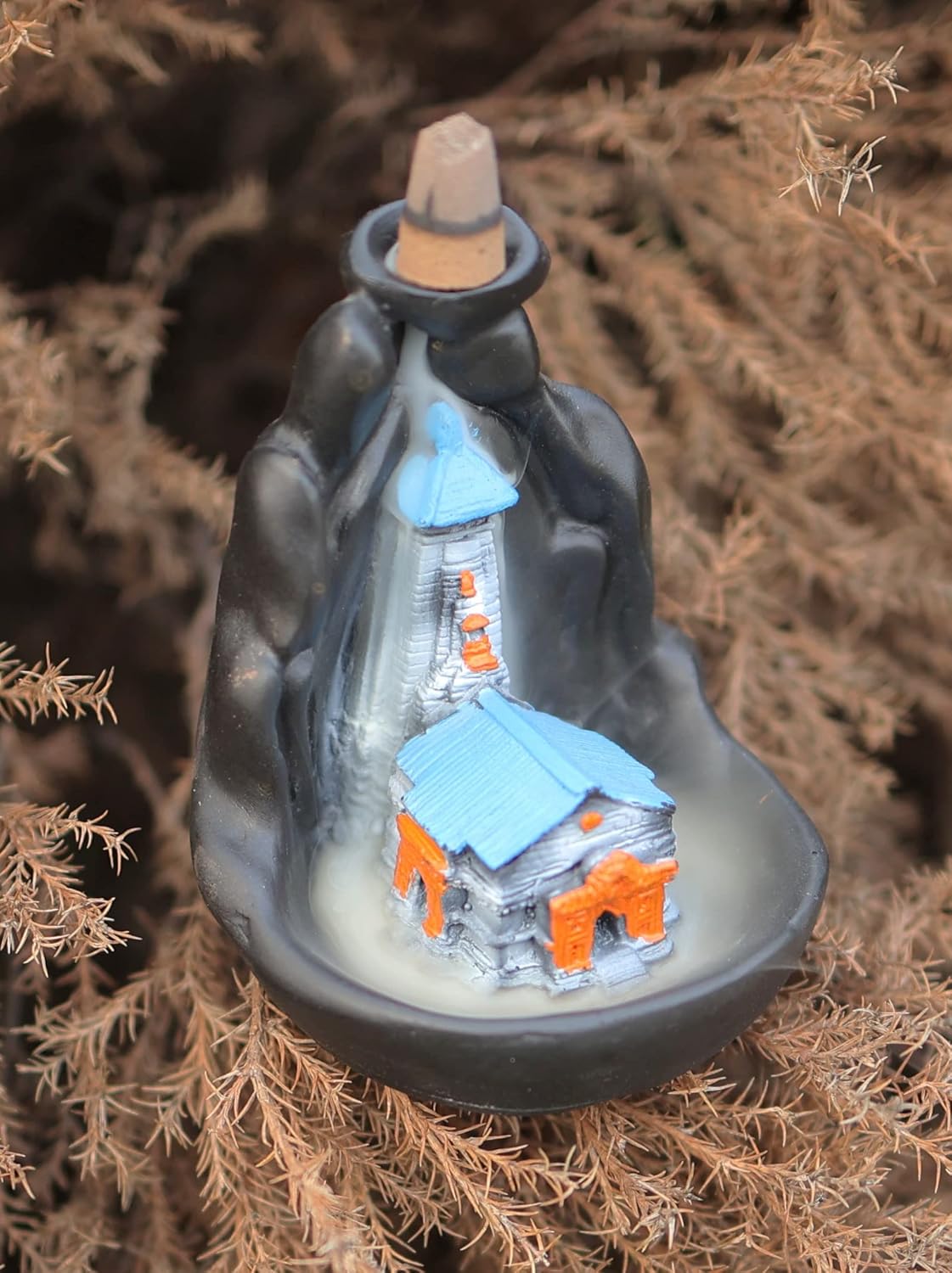 Lord Shiva Mahadev Smokey Fountain Waterfall Mahadev Kedarnath Miniature Temple Backflow Incense Holder with 10 Free Smoke Cones