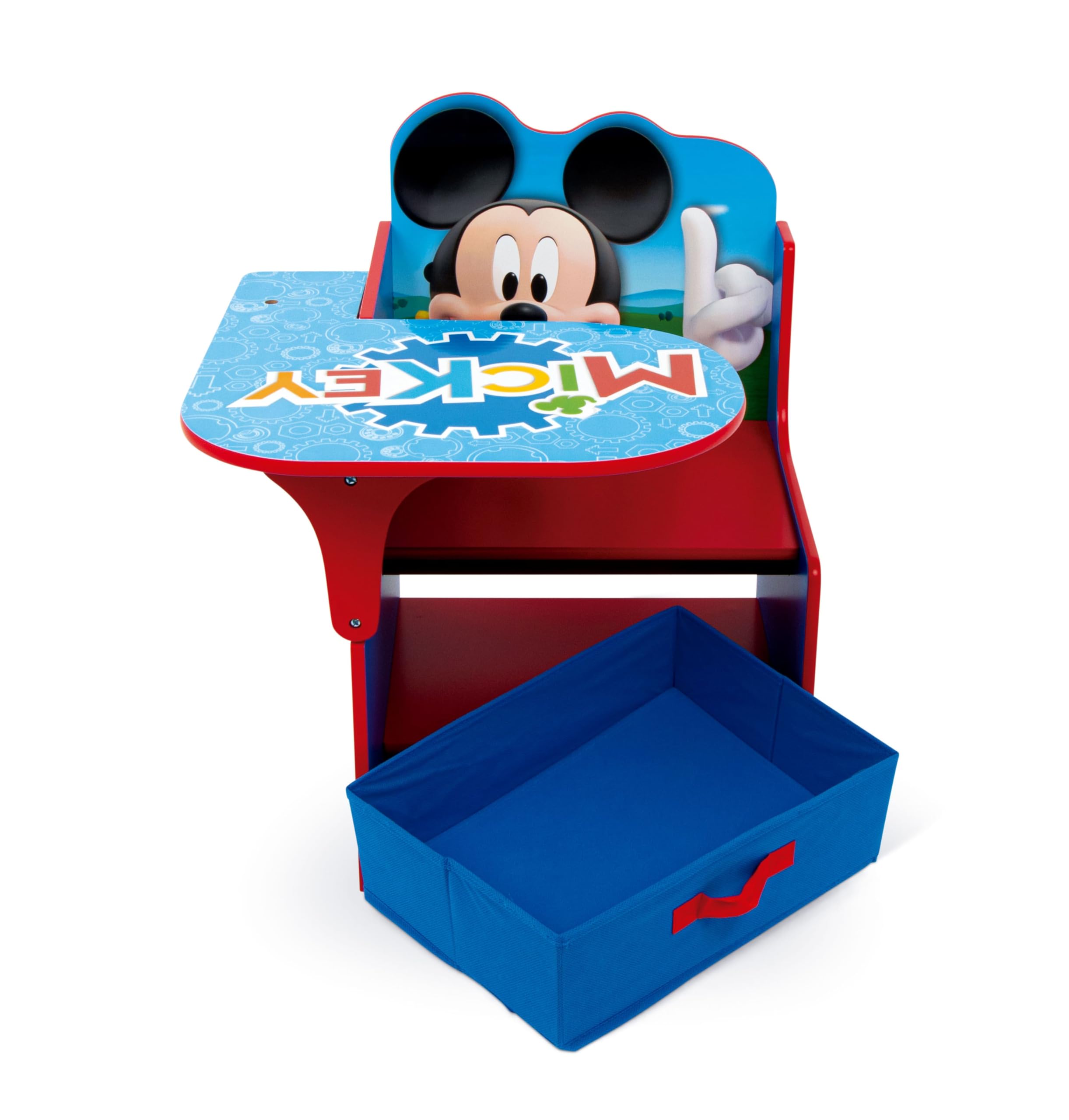 ARDITEX - Sedia-Banco infantile in legno con contenitore in tessuto di Mickey Mouse di Disney - 62x30x60cm - Colore Rosso - Ideale per attività creative, studio o gioco.