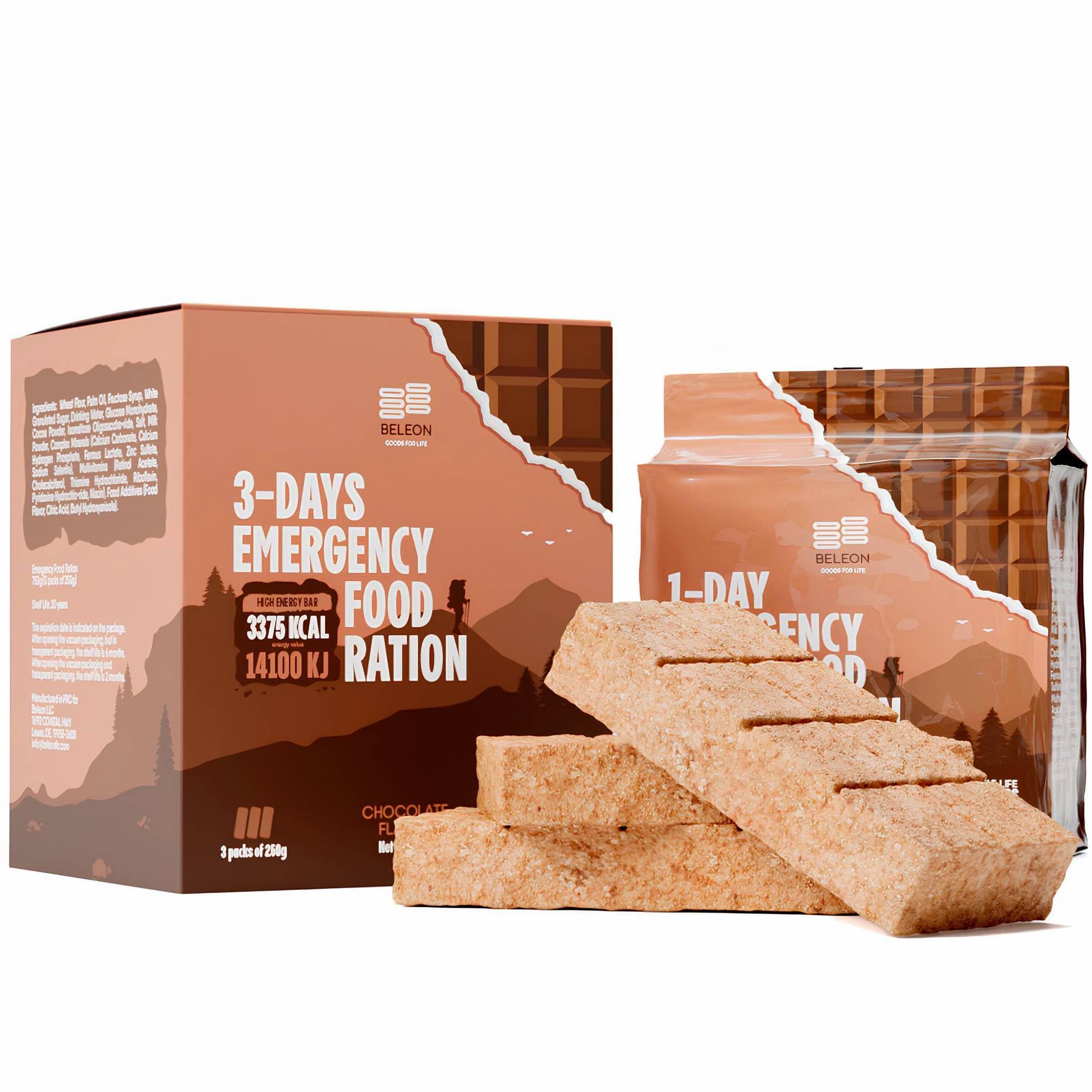 Emergency Food Supply 3-days 72 hours Chocolate Biscuit Bars MRE Meals Military 2024 Survival Kit - 20 Years Shelf Life Camping Hiking Supplies