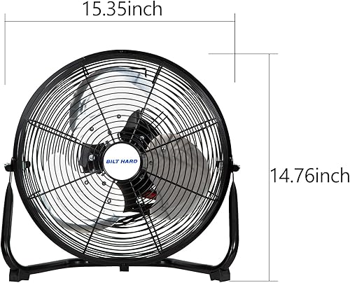 Miniatura 6 de BILT HARD Ventilador de piso de metal resistente de alta velocidad de 12 pulgadas, 3 velocidades 1680 CFM potente ventilador de flujo de aire