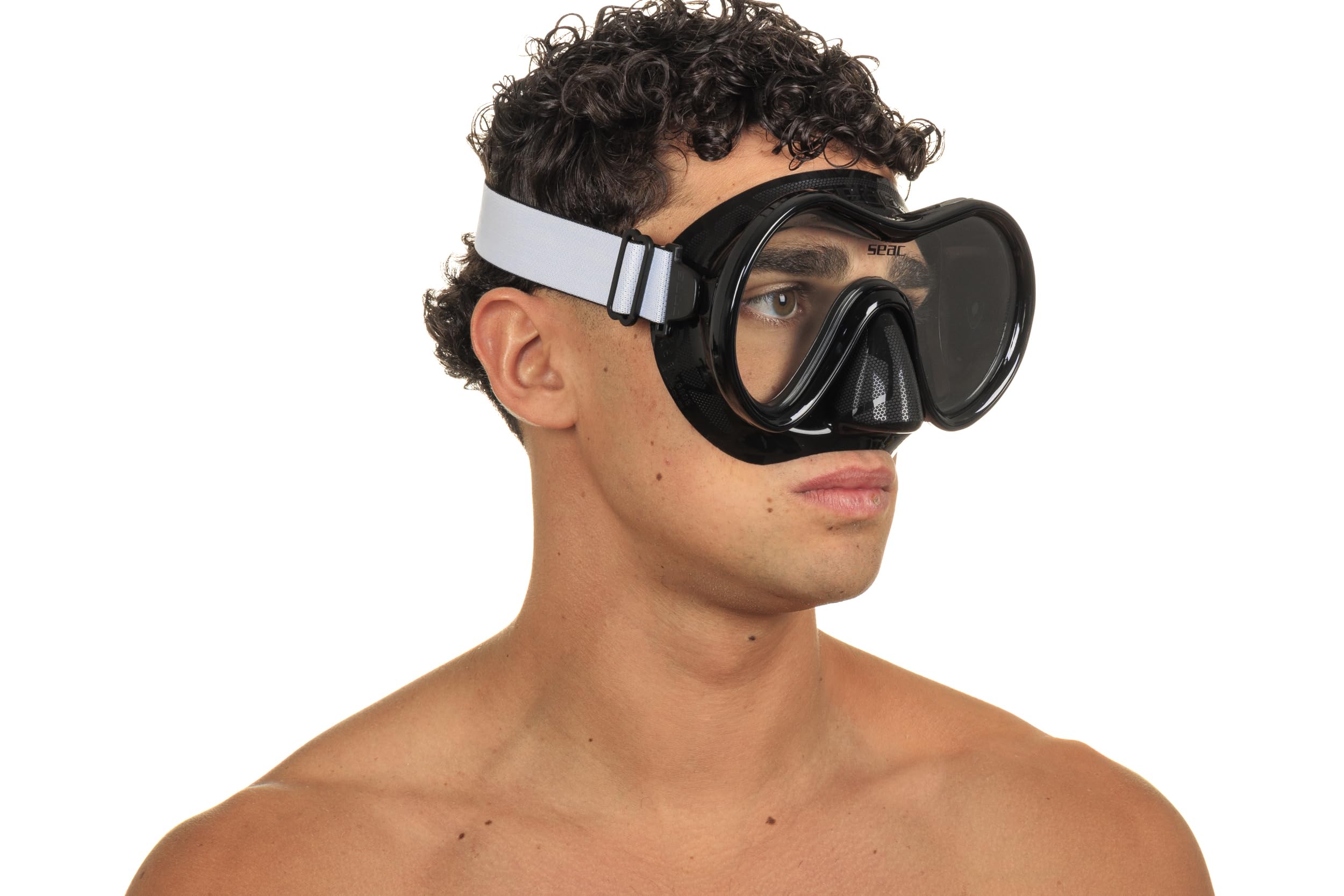 SEAC Sunrise, Maschera Monolente in Vetro Temperato per Immersione e Snorkeling con Fibbia 3D, con Testiera in Tessuto o Silicone