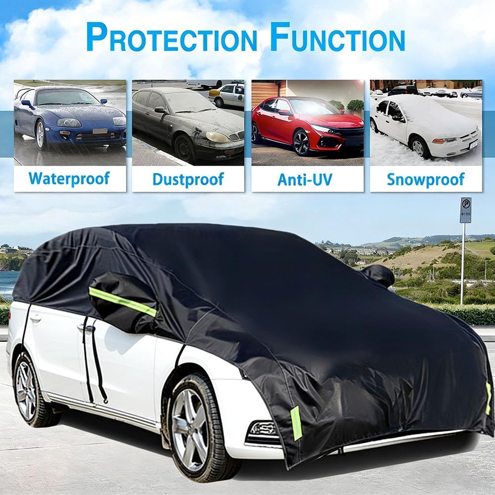 Half Car Cover All Weather Car Body Cover for All Season Sunshade Cover Snow Cover Waterproof 210D Polyester with Cotton (Fit MPV/SUV)