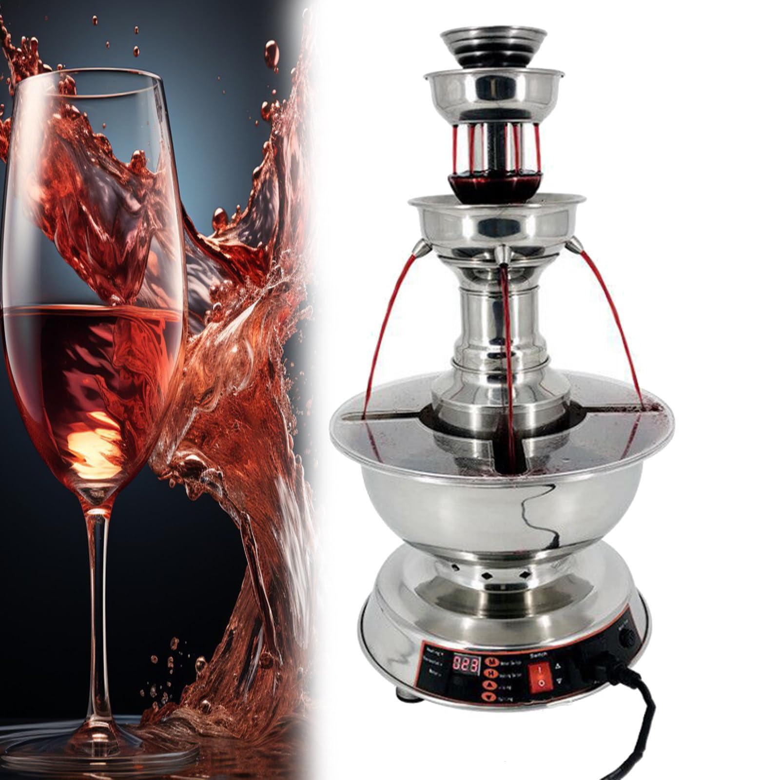 YXZYFPP Electric 3-Tier Wine Fountain Machine Stainless Steel Commercial Beverage Dispenser Sober Up The Wine for Red Wine,Champagne,Water,Juice and Other Liquids