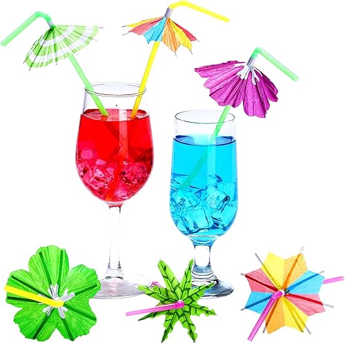 200 pajitas de hibisco para paraguas, cocotero, bebidas, cóctel, pajitas de verano para fiesta en la playa hawaiana, pajitas tropicales,