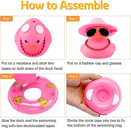 Miniatura 10 de wonuu Decoración de coche de pato de goma, accesorios para automóvil, adorno para tablero de instrumentos con sombrero de vaquero, anillo de