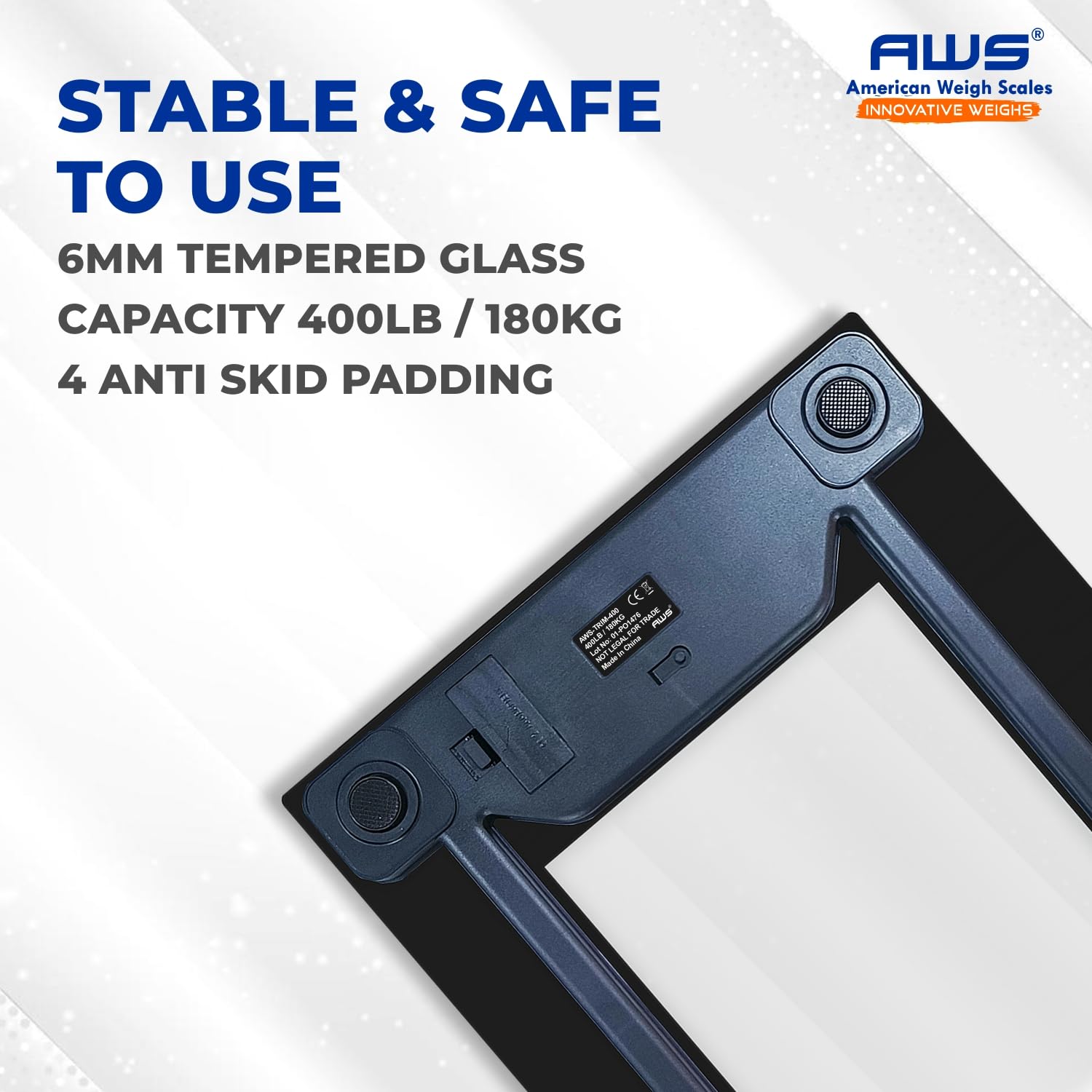 AWS - Báscula digital de baño de 400 libras de capacidad, báscula de peso corporal de vidrio templado transparente con pantalla grande, diseño moderno de bajo perfil, alta precisión y tecnología de