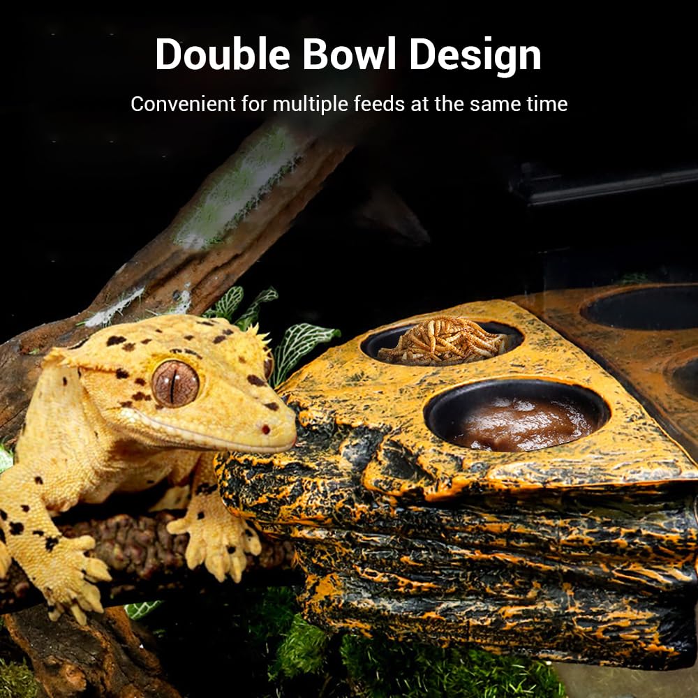 MiOYOOW Repisa magnética para reptiles, repisa de alimentación de geco de doble cuenco con 2 tazas de alimentación para ranas, tortugas, lagartos, reptiles y gecos
