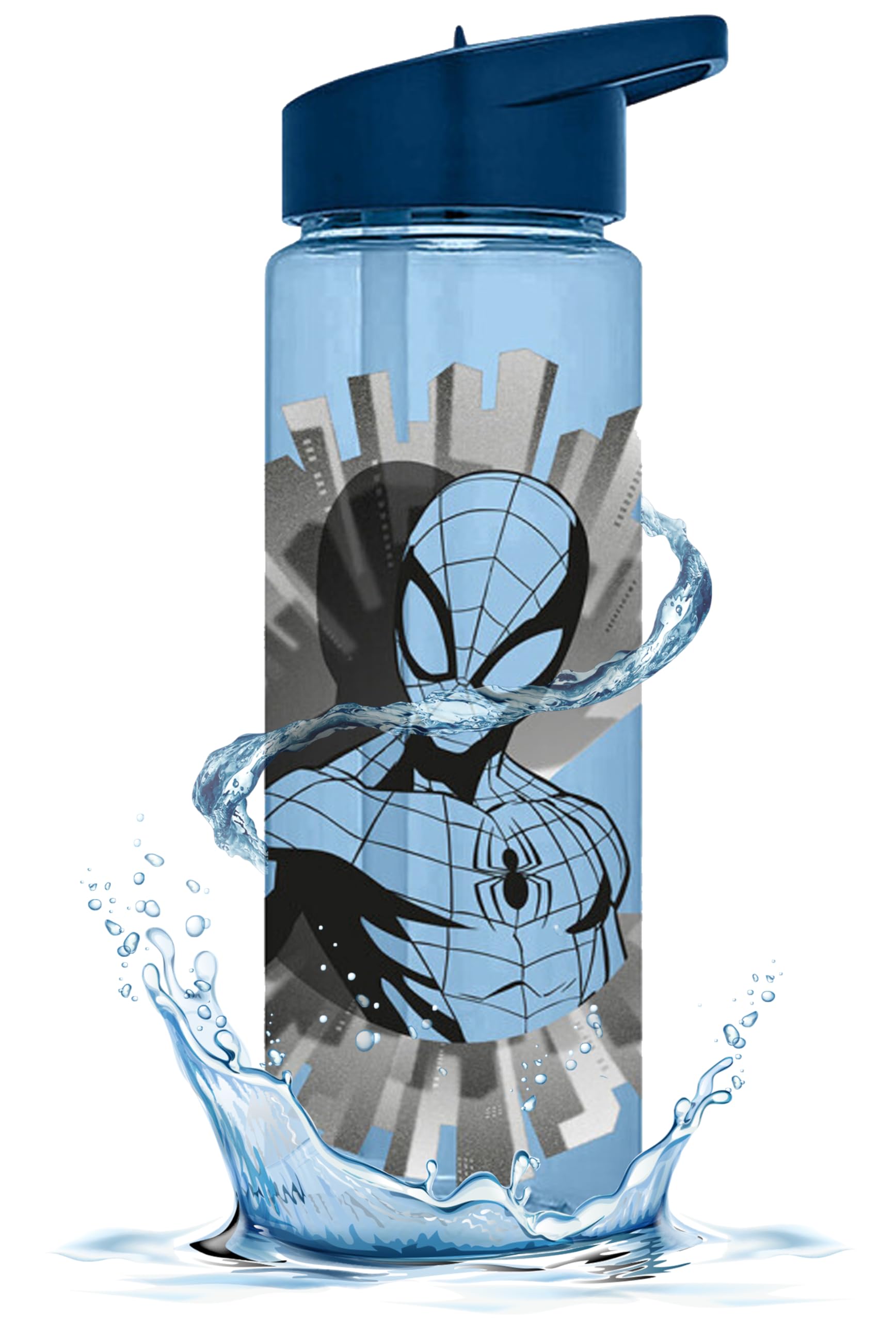 Marvel Spider-Man Water Bottle for Kids - 600ml Flip Up Spout Drinking Bottle for Travel or Home, Plastic Water Bottle for Boys 3+years, Leak-Proof Design