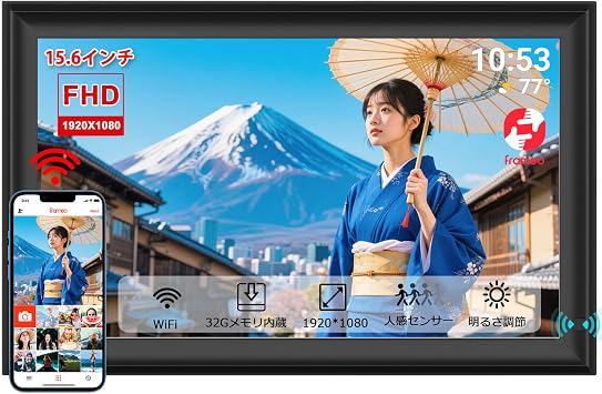 32GB FRAMEO Digital Photo Frame 15.6 Inch Digital Photo Frame 1920 x 1080 IPS FHD Touch Screen, Dual WiFi, Motion Sensor, Expandable Auto-Rotate, Wall Mount, Share Photos and Videos via Frameo App