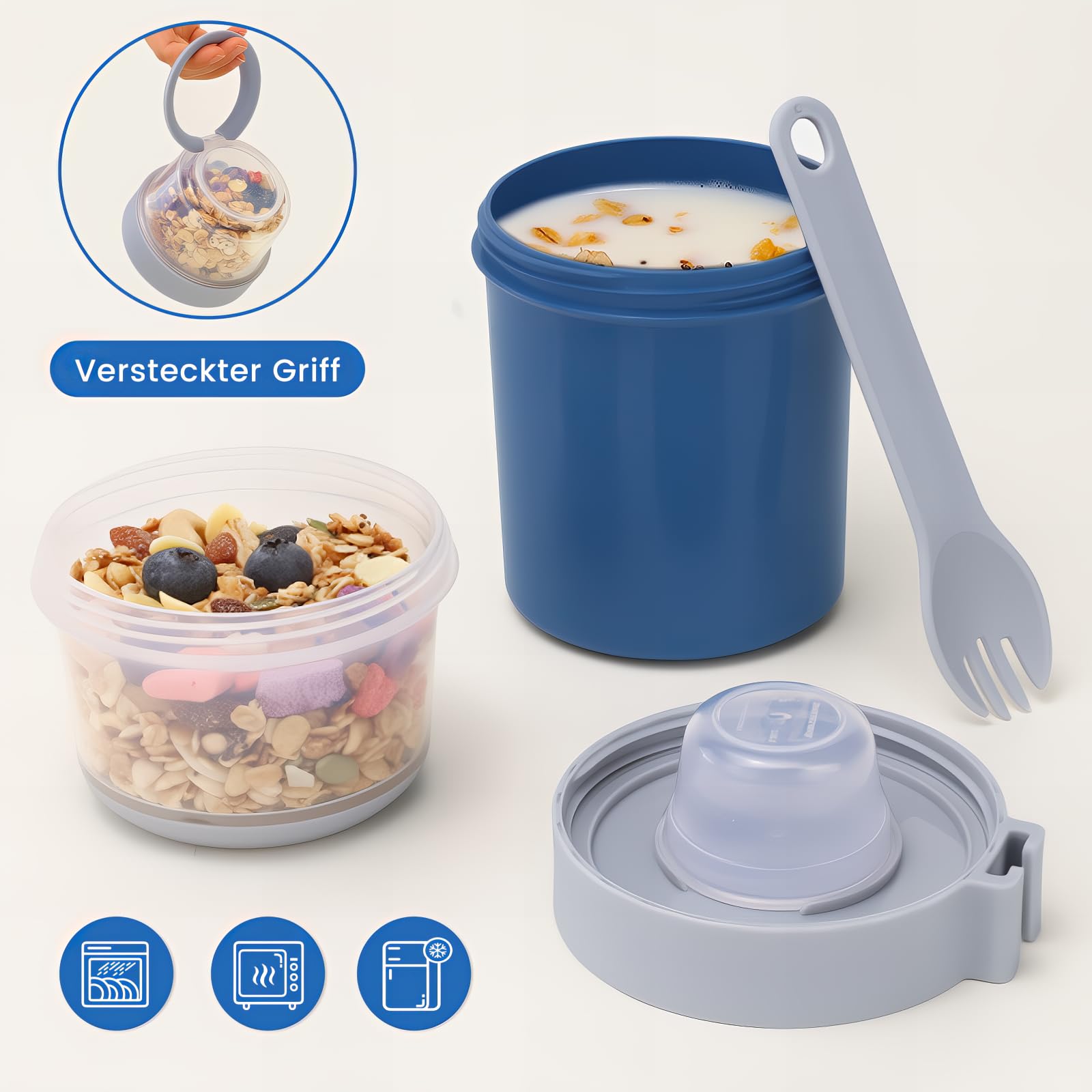 Tazza Portatile Per Yogurt E Cereali 500ml+150ml | Con Cucchiaio - Ideale Per Colazione On The Go