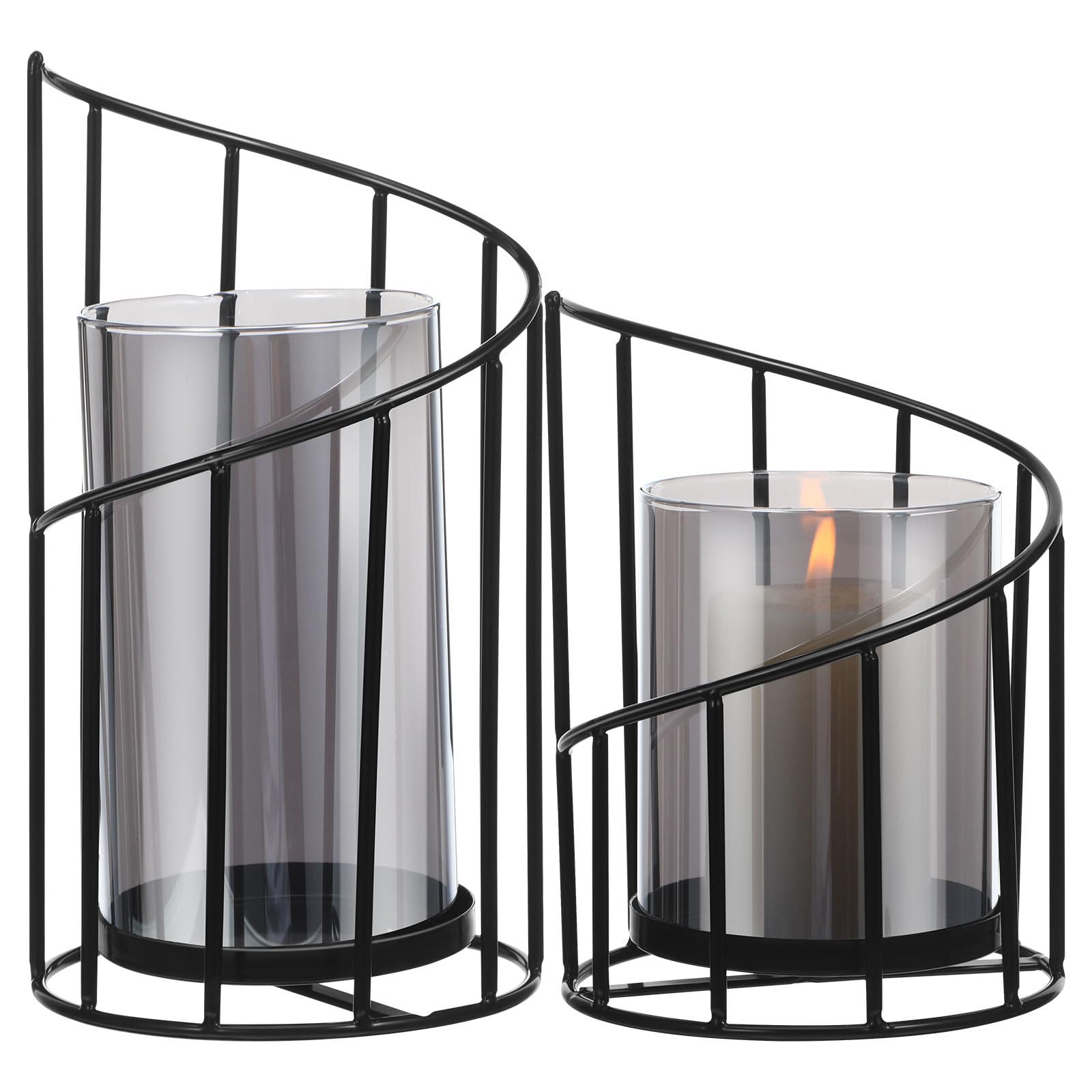 Mikikit 2 Stück Windlicht aus Glas und Eisen Moderner Hängender Kerzenleuchter als Multifunktionale Tischdekoration mit Geometrischem Design für Wohnzimmer und Hochzeit