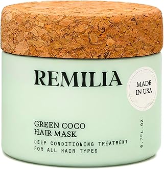 Remilia Hair Keratin Hair Mask for Dry Damaged Hair and Growth - Deep Repair Treatment Mask with Coconut Oil, Green Tea, Avocado, & Castor Oil - Hydrating & Soothing Vegan Protein Conditioner, 200ml