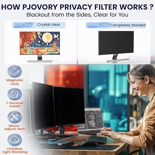 Miniatura 4 de Pantalla magnética de privacidad de 24 pulgadas para monitor sin marco, relación de aspecto 16:9, protector de pantalla de luz azul colgante,