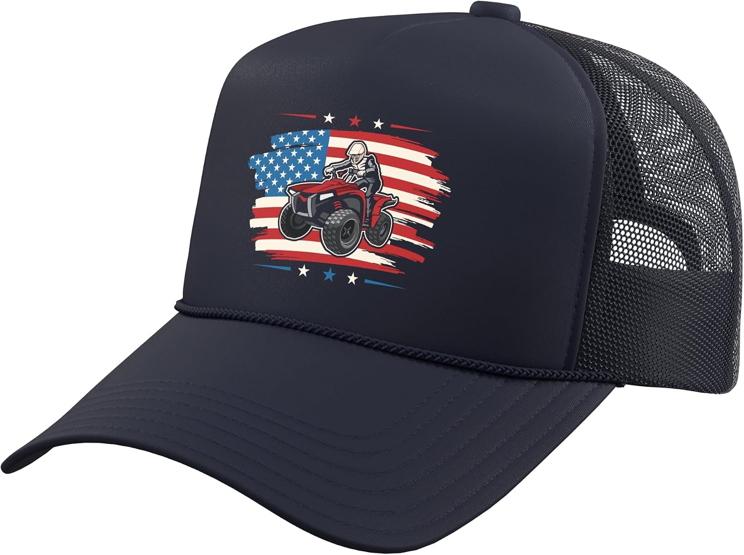 American Quad Driver Quad Bike 4 Wheeler ATV Trucker Hat with Adjustable Mesh Back
