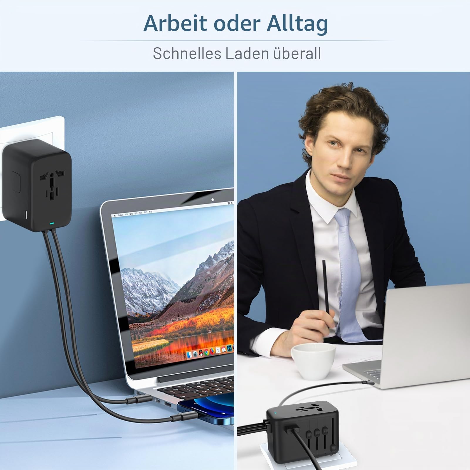 Internationaler 120-W-Reiseadapter, 4USB-C & 1USB-A weltweites Wandladegerät, GaN-Schnellladegerät mit UK-EU-AU-US-Steckern, internationaler All-in-One-Konverter für Laptops, Tablets, Telefone
