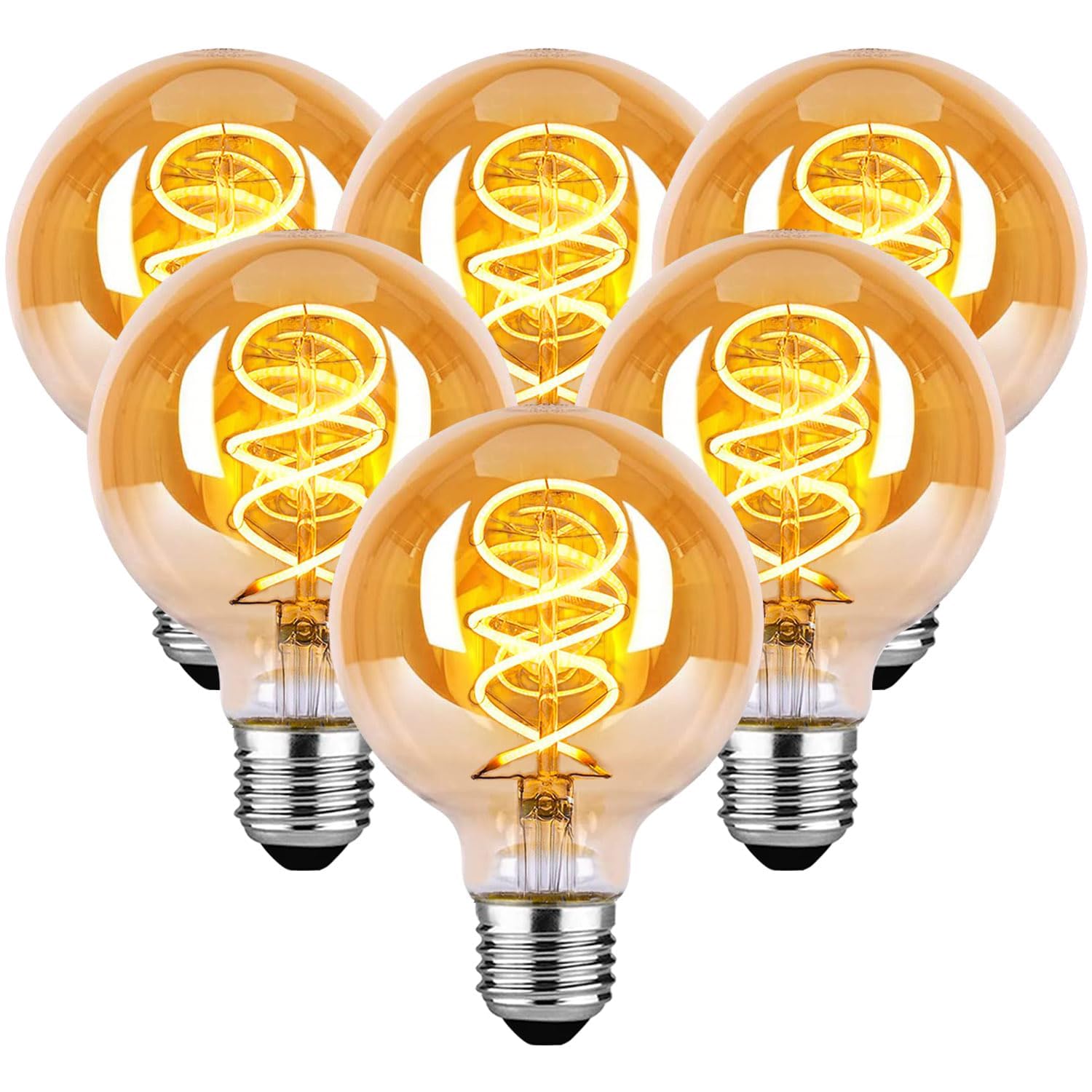 Bombilla LED Vintage E27, Bombilla Edison LED Regulable 4W (Equivalente a 40W) G80 360LM Luz Calida 2700K - Vidrio ámbar, Paquete de 6