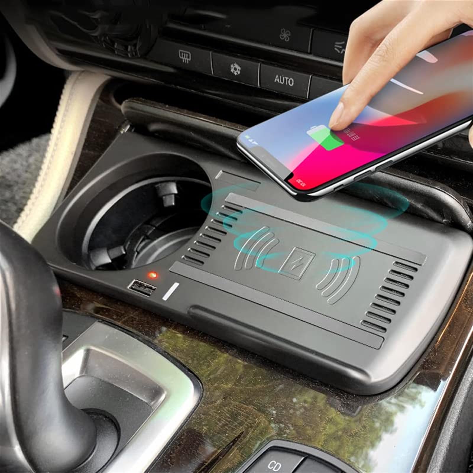 Dla, serii 5 F10 F18 2011-2017 samochód 15W telefon komórkowy bezprzewodowa ładowarka QI sterowanie centralne zapalniczka akcesoria USB Bezprzewodowa ładowarka samochodowa