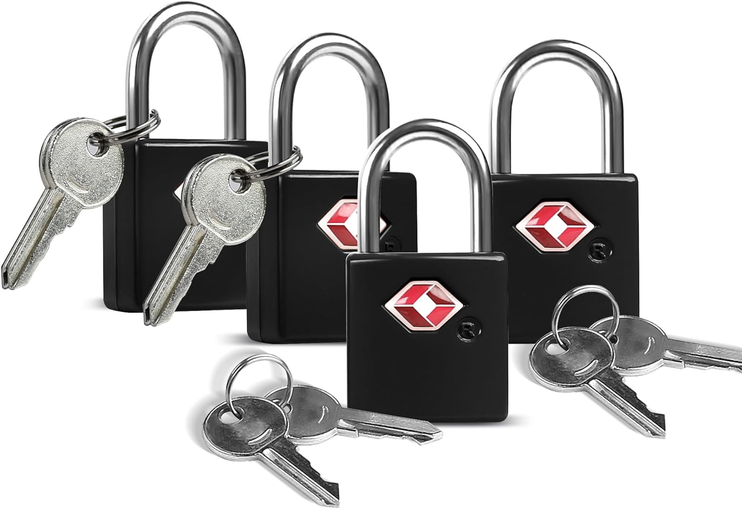 TSA Locks for Luggage with Keys, Travel Luggage Locks TSA Approved 4 Pack, Small Padlock with Key, Keyed Alike Mini Padlock for Suitcase, Backpack, Bag (Black)