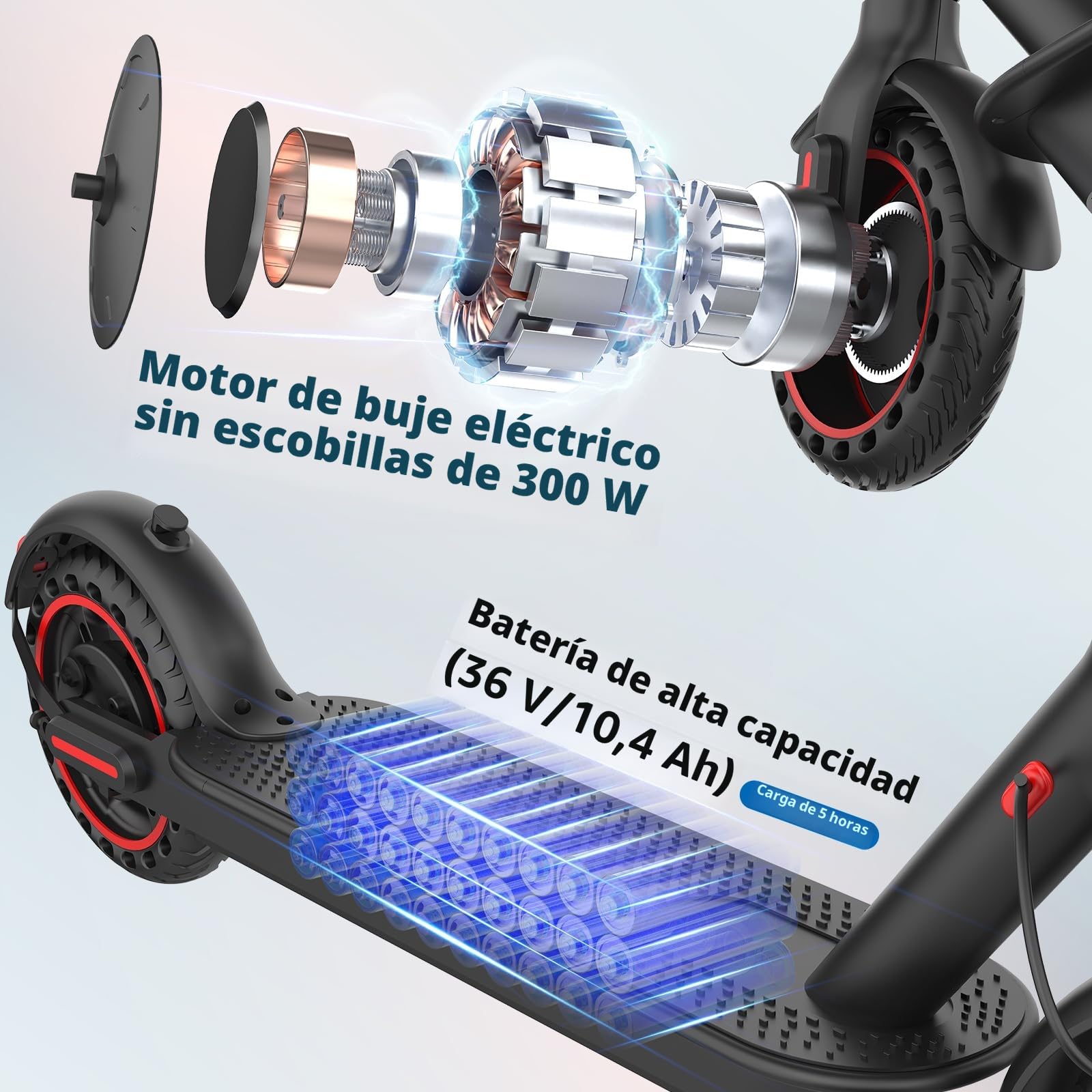 Patinete eléctrico Patinete eléctrico plegable con velocidad máxima de 20 km/h y autonomía de hasta 30 km, sistema de frenado doble, pantalla LED y configuración de la aplicación