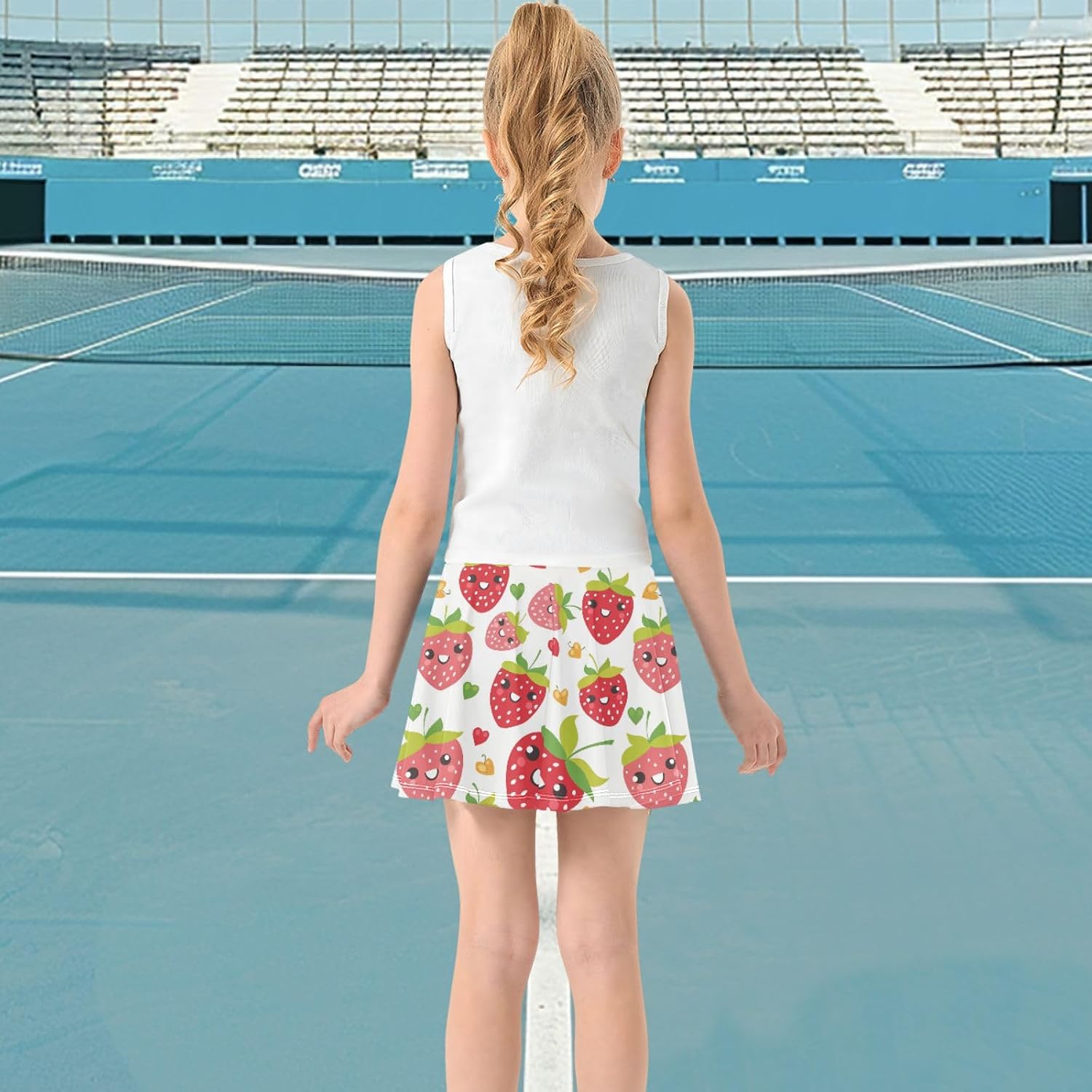visesunny Cute Heart Strawberry Girl's Golf Skirt Athletic Tennis Skort Sport Activewear with Double Layer Pockets